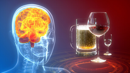 cg medical 3d illustration, human affected by alcohol - obrazy, fototapety, plakaty