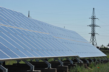Zhambyl region, Kazakhstan - 05.15.2013 : Solar panels are displayed in a row throughout the station.