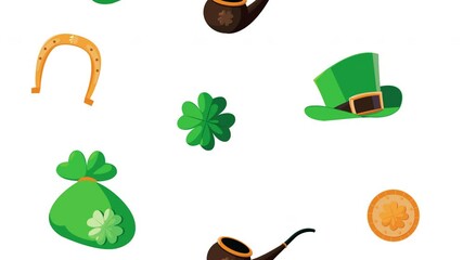 happy saint patricks day animation with pattern set icons
