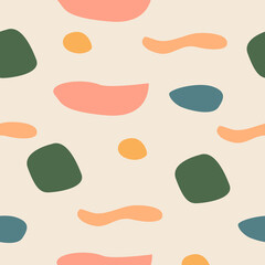 Modern minimalist seamless pattern with Abstract creative contemporary aesthetic geometric balance organic shapes. A trendy mid century modern minimalist print. Vector Illustrations for home decor.