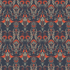 Fototapeta na wymiar Vector Floral textured print. Damask Seamless vintage pattern. Can be used for wallpaper, fabric, invitation