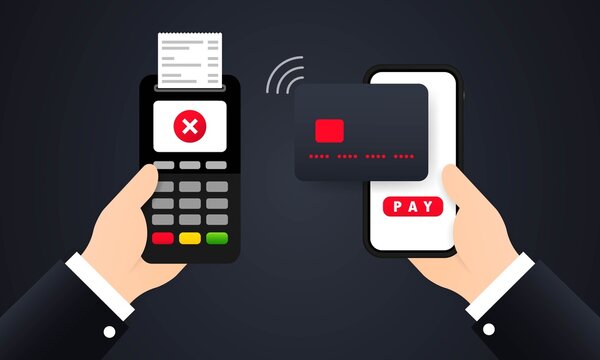 Rejected payment illustration. Wireless payment. Transfer money from the card. Vector on isolated background. EPS 10