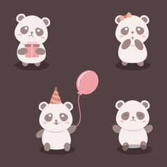 Little Panda Playing Various Poses Cartoon Character Set