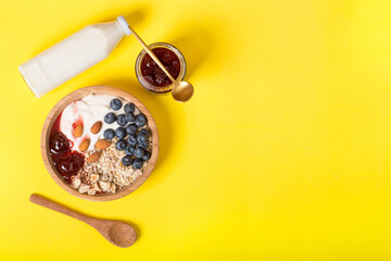 healthy breakfast on a yellow background