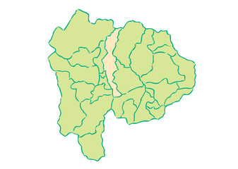 Obraz premium 山梨県 甲府市 都道府県別・行政区域マップ