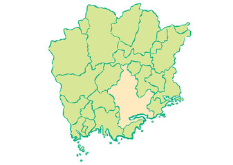 Fototapeta premium 岡山県 岡山市 都道府県別・行政区域マップ