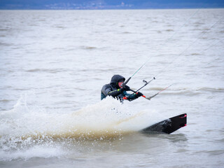 Kitesurfer on lake Neusiedlersee in Podersdorf Burgenland