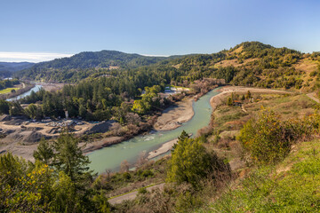 Fototapeta na wymiar Eel river valley in California, viewed from above panorama
