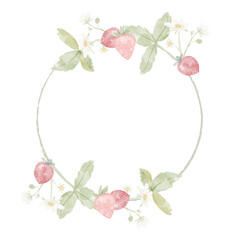watercolor wild strawberry branch wreath frame for logo or banner