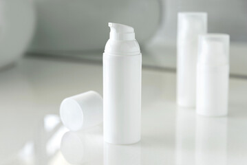 Lotion or cream set in the bathroom. Care products bath accessories