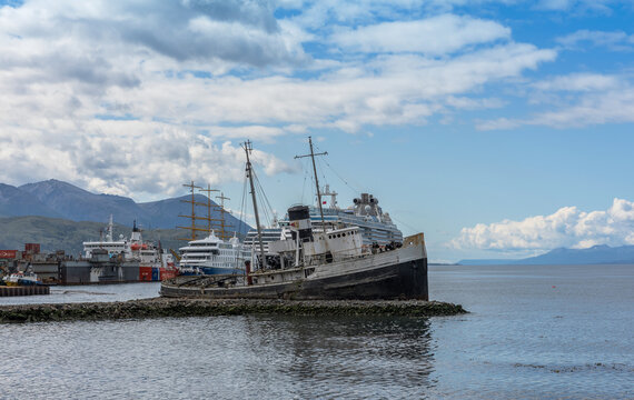 the shipwreck of St. Christopher in the port of Ushuaia, Patagonia, Argentina