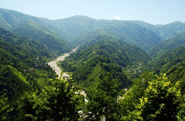 Obraz premium A panoramic shot of nature. There is a valley which is separated from each other with paths that lead to different directions.