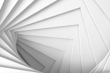 Abstract three-dimensional minimal white light texture of a set of straight square steps spiraling. 3D illustration