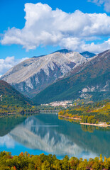 National Park of Abruzzo, Lazio and Molise (Italy) - The autumn with foliage in the mountain natural reserve, with little towns, Barrea lake, Camosciara and Val Fondillo landmark.