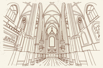 vector sketch of interior of Minoritenkirche, Vienna, Austria. - obrazy, fototapety, plakaty