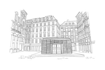 vector sketch of architecture of Jewish Square (Judenplatz) in Vienna, Austria.