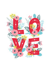 Valentine's Day card with flowers. Cards, posters, for Valentine's Day, wedding and birthday. Vector illustrations
