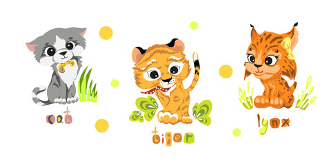 Obraz na płótnie Canvas Set of characters in cartoon style, fun and attractive animals. Vector illustration