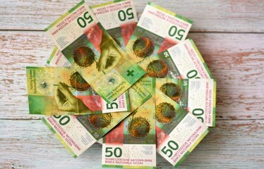Swiss francs on a round plate