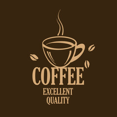 Vector logo with a drawn coffee cup on a dark background