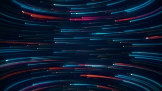 Abstract 4k loopable motion graphics. Glowing neon lights streaming across the screen. Seamless loop.