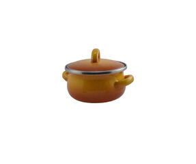 A small light brown pot with a lid