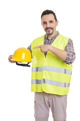 Builder with hardhat in studio