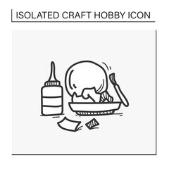 Papier-mache technique hand drawn icon. Paper pieces and textiles glued with starch, or wallpaper paste Isolated sketch vector illustration