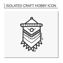 Obraz premium Macrame hand draw icon. A form of textile-making using knotting. Modern home element, hygge style, scandinavian interior. Cozy house concept. Isolated sketch vector illustration