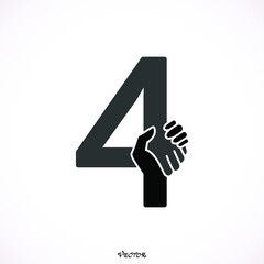 Black handshake number four
 logo template, vector illustrations isolated on white background. 