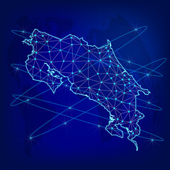 Global logistics network concept. Communications network map Costa Rica on the world background. Map of Costa Rica with nodes in polygonal style. EPS10. 