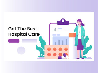 Illustration Vector Graphic of a doctor who use complete medical equipment and validated data for the best hospitals care, this illustration perfect for website, landing page, web, app, and banner
