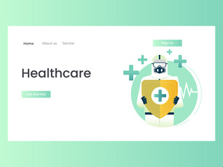 Illustration Vector Graphic of someone wearing protective clothing and a health shield, this illustration perfect for website, landing page, web, app, and banner