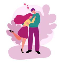 Illustration, lovers are hugging on the first date.