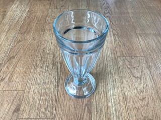 glass of water on the wood table 