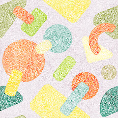 Naadloos borduurpatroon in polka dot-stijl. Grungetextuur. Abstracte geometrische sieraad. Punch naald borduurwerk, handgemaakt, tapijt print. Vector illustratie.