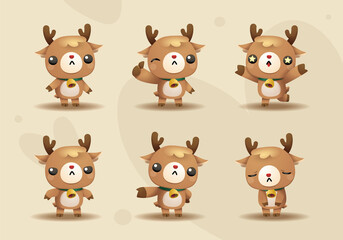 cute deer animal mascot character set