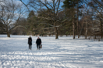 Winter in the snowy park in Berlin