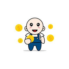 Cute mechanic character holding a coin.