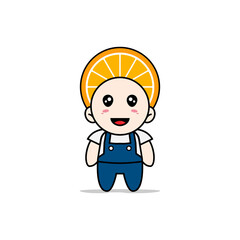 Cute mechanic character wearing orange costume.