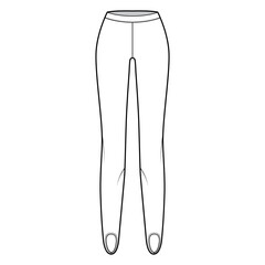 Stirrup Pants knit technical fashion illustration with low waist, rise, full length. Flat sport training, casual bottom trousers apparel template front, white color. Women men unisex CAD mockup