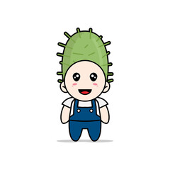 Cute mechanic character wearing cactus costume.