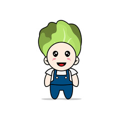 Cute mechanic character wearing cabbage costume.