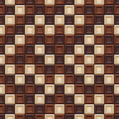 Seamless pattern made of chocolate cubes, sweets. Colored vector background.