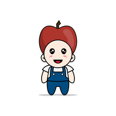 Cute mechanic character wearing apple costume.