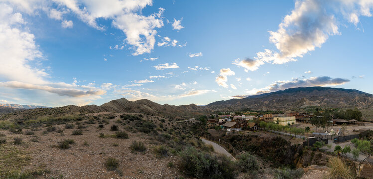 view of the Tabernas desert and the Oasys MiniHollywood Western Theme Park in Andalusia