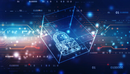 Closed Padlock on digital background, Technology security concept. Modern safety digital background. Lock Protection system, Cyber technology security, network protection background design