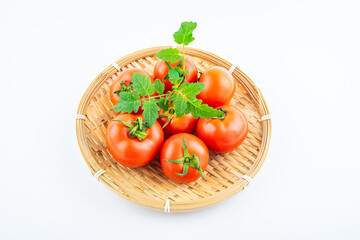 Fresh tomatoes on white background