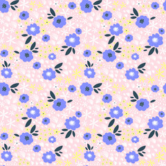 Floral pattern with flowers and leaves. Cute pattern with small flowers. Vector illustration