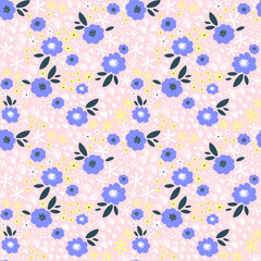 Floral pattern with flowers and leaves. Cute pattern with small flowers. Vector illustration